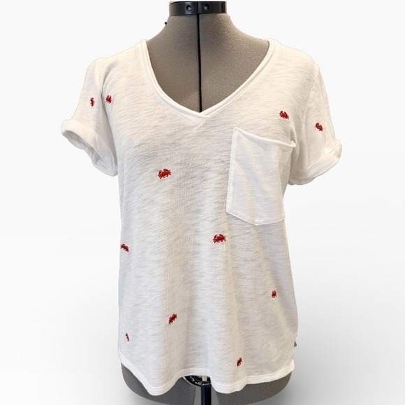 T.La Tops - t.la Anthropologie Embroidered Crab V-Neck Pocket T-Shirt XXS Slub Knit